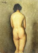 Nicolae Tonitza Nud vazut din spate, semnat stanga sus cu negru, ulei pe carton lipit pe carton oil painting reproduction